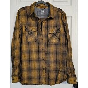 The North Face Men's Plaid Flannel Button Down Shirt Size Large Yellow/Multi